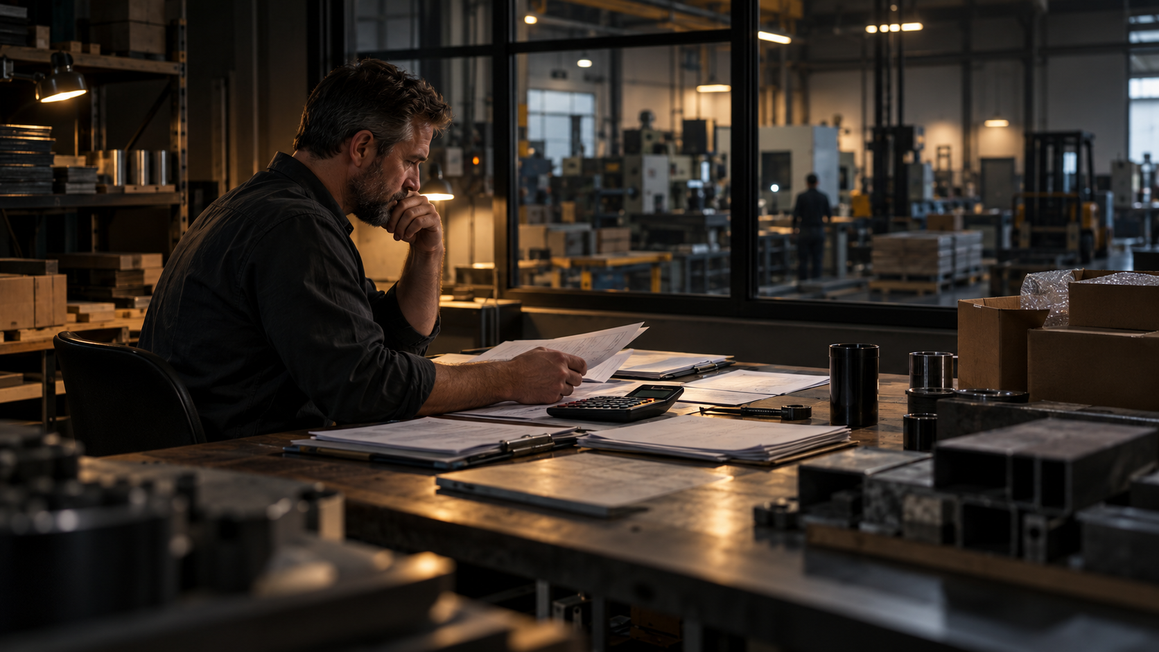 Owner-operator reviewing supplier costs and production margins