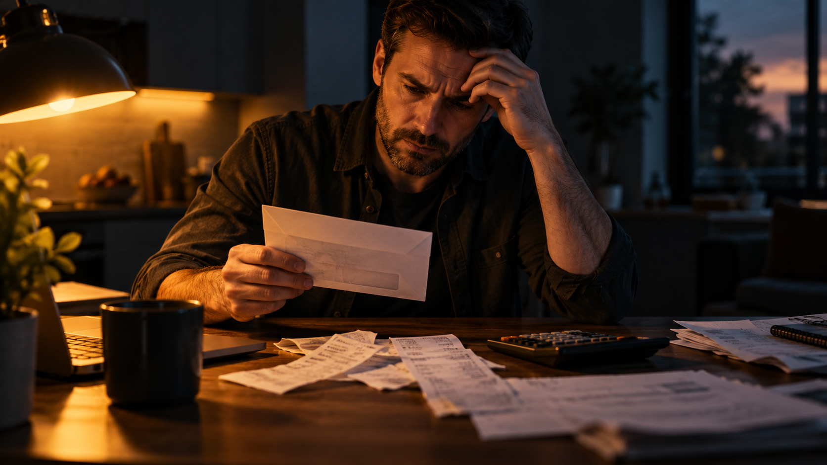 Business owner reviewing earnings against household costs