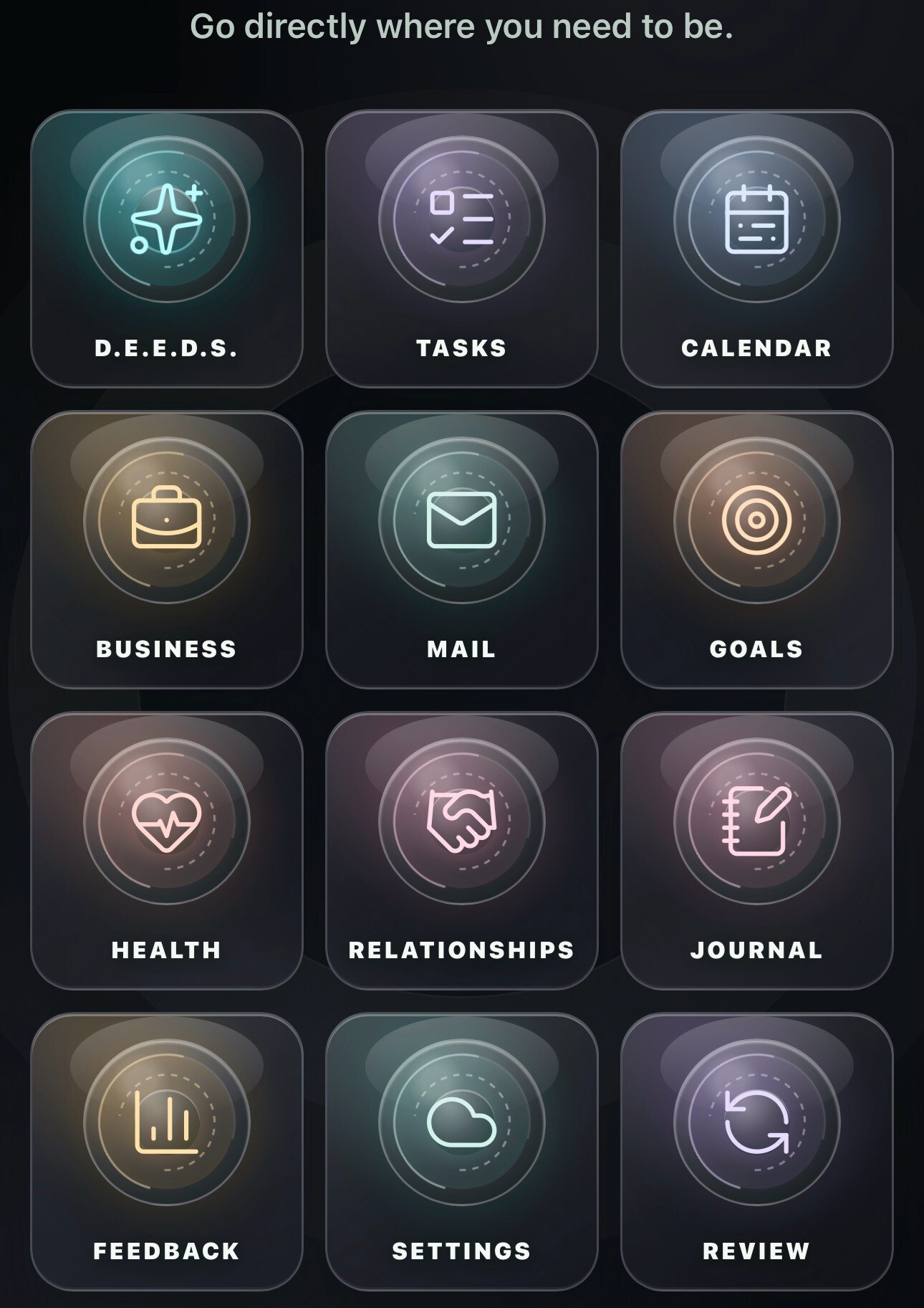 D.E.E.D.S. app home screen